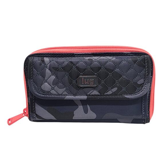 NEW Lug Kickflip RFID Coral Orange Quilted Gray Camo Zip Around Snap Card Wallet - Picture 1 of 12